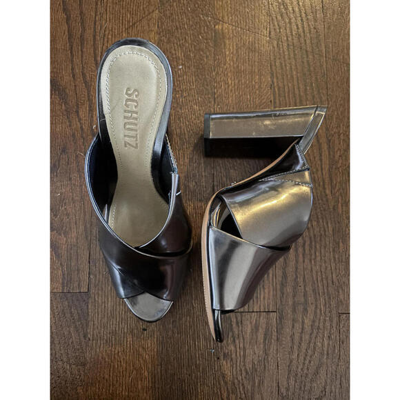DISCOUNT SHIPPING NWT Schutz Womens Maisie Metallic High Heel Sandals - Picture 4 of 8